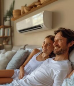 Happy couple waiting for Ductless Mini Split Repair in Indianapolis, IN